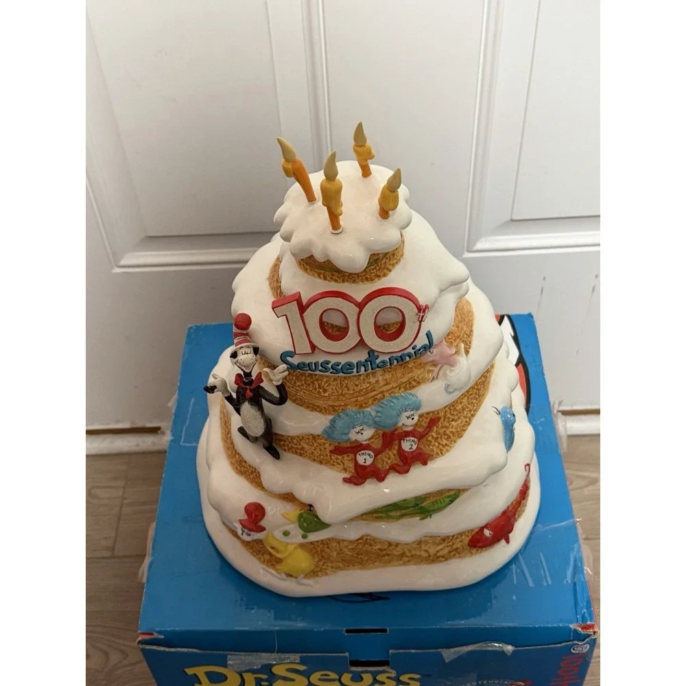 Vandor Dr Seuss 100th  Seussentennial Cat In Hat Cookie Jar‎ Birthday Cake Flaws